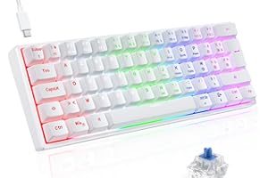 TECURS Clavier Mecanique Gaming AZERTY, Clavier Gamer de Jeu Filaire, 60% Clavier Mini LED Rétroéclairé, Anti-Ghosting, Switchs Bleu pour PC/Windows/PS4/PS5, Blanc