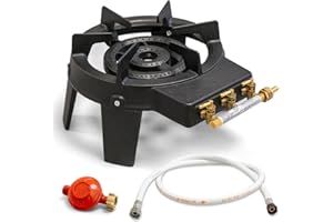 PROWELTEK - Rechaud à gaz en Fonte véritable 4 Pieds 2 bruleurs + Tuyau gaz à vis 1.50m + Détendeur Propane TRIGLAV 9800