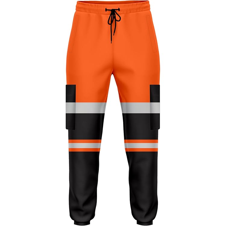 Men's Hi Vis Viz Work Trousers Jogging Bottoms Reflective Joggers Sweat Pants Safety Joggers High Visibility Fleece Combat Trouser Workwear Joggers (2XL, Yellow Navy - View #2