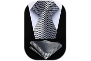 HISDERN Corbatas para Hombre de Boda Modernas Houndstooth Conjunto Corbata y Pañuelo Clásico de Business