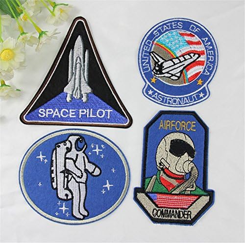 1 Set 4Pcs Space Pilot Air Force Sew Iron On Patch Badge Embroidered Bag Hat Jeans Applique Motif