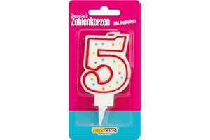 DECOCINO Zahlenkerzen Zahl „5“ – Torten-Kerzen Happy-Birthday-Deko, Gerbutstags-Kerzen, Geburtstags-Deko für Geburtstags-Torte & Geburtstags-Kuchen
