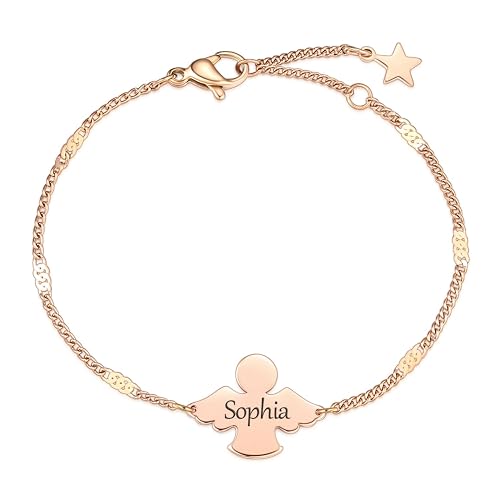 TMT Guardian Angel Bracelet with Engraving | Personalised Bracelet with Name | Communion Gifts for Girls | Christening Gifts for Girls | School Enrolment | Gift | Bracelet Girls Ladies Best Friend