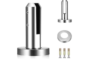 NULLNET Stainless Steel 304 Glass Clamp, Glass Clamp Holder for 8-12 mm/0.31-0.47 Inch Thick Glass with 4 Screws for Swimming Pool Floor Mounting Stair Railing Balustrade Railing Balcony Fence Clamp (Round,