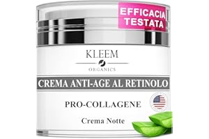 KLEEM ORGANICS Crema Viso Antirughe Acido ialuronico con Retinolo e Collagene - Eletta Miglior Crema Antirughe Donna e Uomo per Rughe, Macchie Scure e Linee Sottili - 50ml