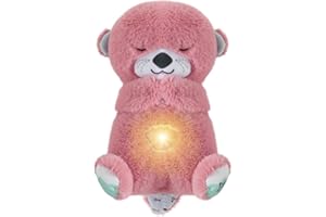 HOMEMARI Peluche de nutria con luz musical y movimiento respiratorio, caja de música de nutria con repetición de felpa, ayuda para dormir para bebés, regalo para recién nacidos