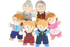 Ozgkee 6Pcs Set di Marionette da Mano 11,8 Pollici Morbido Peluche Membri della Famiglia Marionette da Dito Prima Narrazione Educativa per Bambini (Nonno + Nonna + papà + Mamma + Figlio