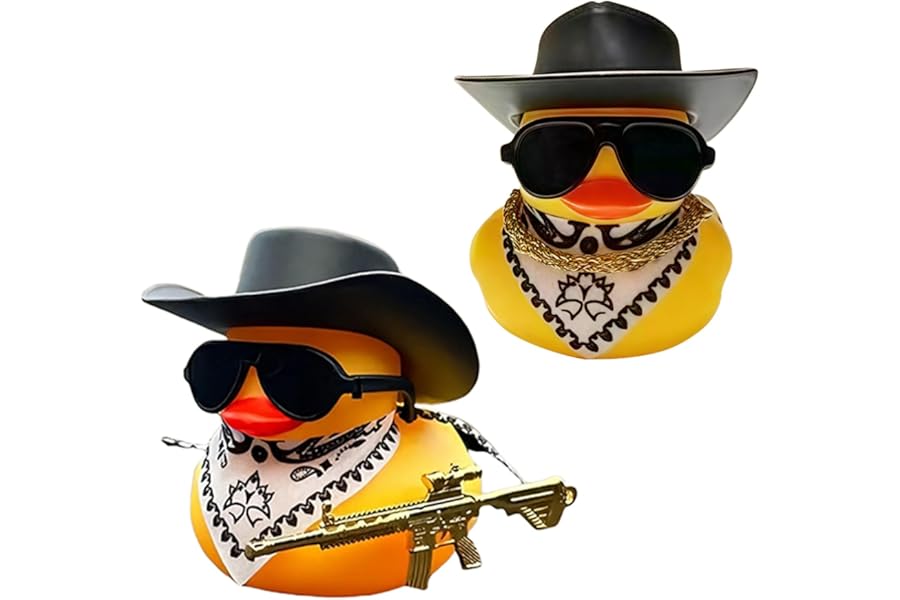 2Pcs Funny Rubber Ducks Car Ornaments with Cowboy Hat and Sunglasses, Yellow Rubber Ducky for Car Dashboard Accessories, Office Desk Accessories, Cool Present for Car Lovers and Duck Enthusiasts