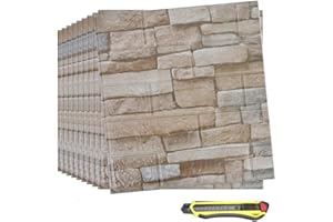 Hyesrtey 10 Pezzi Carta da Parati 3D Adesiva Muro Pannelli Decorativi 3D per Parete Mattoni Adesivo Parete Carta Parati Mattoni per Cucina Ufficio TV Sfondo 35 x 38 cm (Curry)