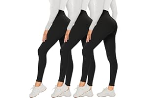 DDOBB 3 Pack Leggings for Women High Waisted Black Leggings Tummy Control Stretchy Pants Trousers for Gym Fitness Yoga Running Regular&Plus Size