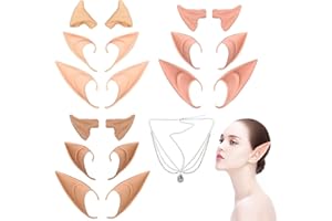 Scinzene 9 Paar Elfenohren Set, Weiche Silikon Elf Ears Für Damen, Halloween Ohren Cosplay Zubehör, Wiederverwendbare Elfen Ohren Kostüm Party, Verschenken Sie Eine Kristall Edelstein Halskette