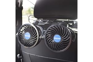 CATPOWER Elektroauto-Ventilatoren für den Rücksitz Passagier Tragbarer Autositz-Ventilator Kopfstütze 360 Grad drehbarer Rücksitz-Auto-Ventilator 12-V-Kühlluftventilator mit stufenloser