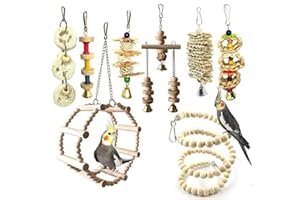 JasCherry 8 Stück Papageien-Spielzeug für Vogel-Käfig - Hängende Schaukel Glöckchen Hängematte Sitzstangen Kau-Spielzeug zum Natürliches Holz für Papagei #1