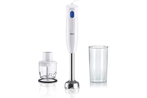 Braun MultiQuick 1 MQ10.201MWH MINIPIMER con 5 ANNI DI ASSISTENZA, Frullatore ad Immersione Leggero, Tecnologia EasyTwist, 2 ACCESSORI, asta in acciaio, 450W, Bianco