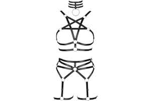 BBOHSS Conjunto de sujetador de pentagrama para mujer, liguero punk, cintura de pierna, danza, elástico, gótico, carnaval