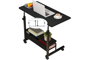 JANDTEK Mesa con Ruedas y Altura Regulable 60x40cm | Escritorio Portátil con Estantería – Ideal para Ordenador, Cama o Sofá (Negro 60x40)