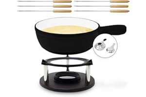 ToCis Big BBQ Set Fonduta Formaggio, Set Fonduta Cioccolato Professionale con Bruciatore, Set Fonduta Bourguignonne Elettrica con 6 Forchettoni da Fondue, Set Bourguignonne 1.5L