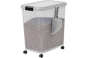 Taylor & Brown 40 Litre Airtight Pet Food Storage Container With Plastic Measuring Scoop Treats For Pet Dog Cat Animal Dry Food Dispenser With Casters, Grey
