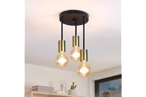 CBJKTX 3-punktowa lampa sufitowa wisząca I Vintage E27 czarno-złota z 3 reflektorami Nowoczesny żyrandol przemysłowy Reflektory sufitowe do jadalni Kuchnia Korytarz Salon Bar Restauracja