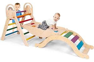 Old Canal Pikler Triangle Set, Montessori Climbing Toys for Toddlers, Wooden Indoor Pickler Climbing Set, Jungle Gym Climber Playground with Arch, Ramp, Ladde