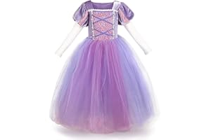 IBTOM CASTLE Kinder Mädchen Kostüm Prinzessin Rapunzel Lang Kleid Party Cosplay Verkleidung Festlich Karneval Festkleid Brautjungfer Maxikleid Geburtstagsfeier Fest-Kleid Gr.98-140