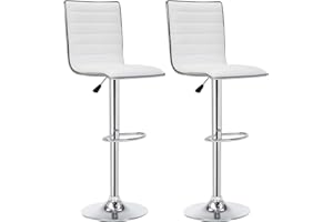 IntimaTe WM Heart Bar Stools Set of 2 with High Backrest, Adjustable Swivel Barstool Faux Leather Kitchen Stools Breakfast Stool with Gas Lift and Footrest (White)
