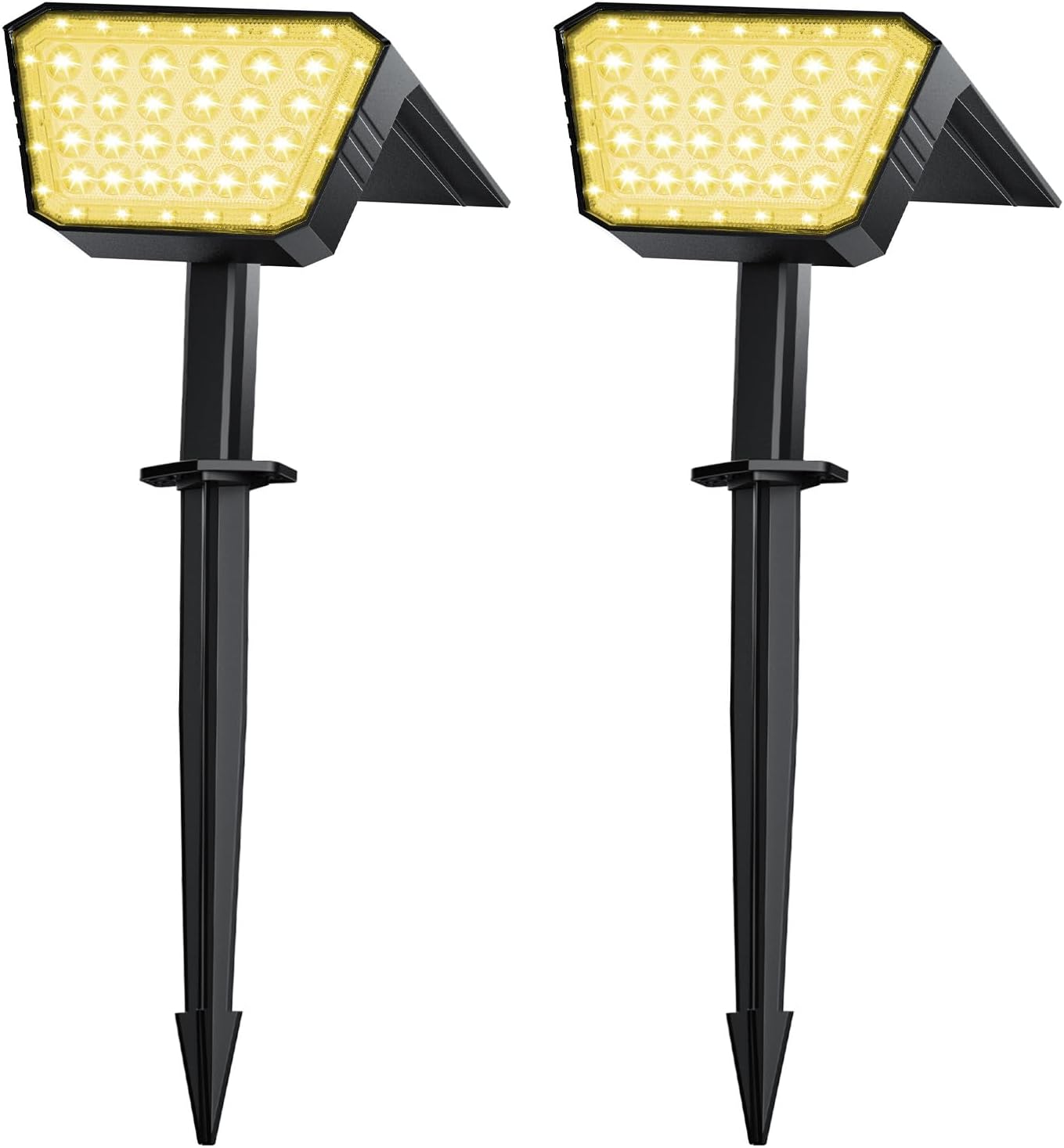 FIFlying Luces Solares LED Exterior Jardin 2 Piezas, 44 LED Focos LED Exterior Solares, 3 Modos Impermeable IP67 Foco Solar para Patio, Caminos, Terraza, Calzada, Piscina, Césped - Blanco Cálido