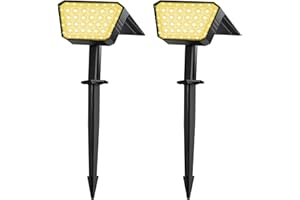 FIFlying Luces Solares LED Exterior Jardin 2 Piezas, 44 LED Focos LED Exterior Solares, 3 Modos Impermeable IP67 Foco Solar para Patio, Caminos, Terraza, Calzada, Piscina, Césped - Blanco Cálido - 1