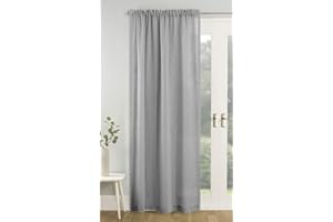 Tyrone Textiles Ltd Tahiti Grey Pom Pom Trim Linen Look Voile Panel (Drop - 54" (137cm))
