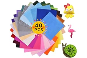 VDSOW 40 pz Feltro Colorato, Fogli di Feltro da Non Tessuto per Artigianato (Bianco/Nero/Verde/Azzurro/Rosa/Giallo), Fogli Feltro Colorato Bricolage Patchwork per Bambini Cucire Stoffa in Decorazioni Feltro