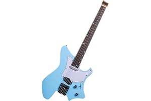 EART GW2TP-SE Guitare électrique sans tête avec corps en acajou grillé, micros Artones-TSE, extrémités arrondies Medium Jumbo en acier inoxydable (bleu)