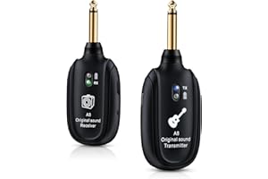INGPARTNER A8 Wireless Guitar System 2 Modes Built-in Rechargeable Lithium Battery UHF Audio Wireless Transmitter Receiver for Acoustic Guitar Bass Violin Keyboard Electric Instruments, Black