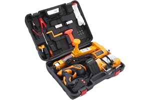 ROGTZ Electric Car Jack Set – 12V Auto Scissor Lift 3 Ton Vehicle Trailer Floor Jack Stands for Tire Change Emergency Tyre Repair Kit with Impact Wrench and Air Pump