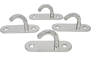 NOVSINO Gancio da soffitto o da parete in acciaio inox, fissaggio a vite M8, gancio a gancio, cinghia con occhiello per pad, punto di ancoraggio, confezione da 4