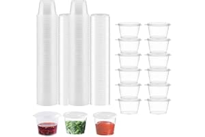 YITULOU 100 PCS Vaso de Plástico para Salsa de 25 ml(1oz), Envases de Plastico con Tapa, Recipiente Redondo de Plástico para Salsa Blanco Transparente, Cajas De Salsa de Plástico para Guardar Snacks, Cremas