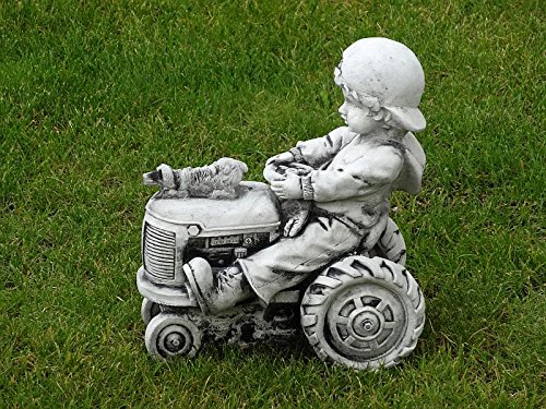 Steinfigur Nr.530 Junge auf dem Traktor mit Anhänger 2-Set ca. 15 kg Frostfest - 8