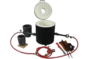 LSMIITTH 16KG Propangas-Schmelzofen-Set Dual Brennern, mit 2 Graphit-Tiegel(16KG&6KG), 118ml Barrenform, Zange und Handschuhe, Brennofen für Schmelzendes Metall Kupfer, Messing und Aluminium