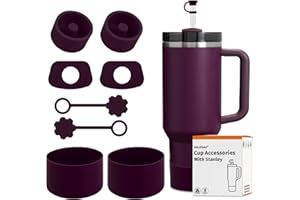 SALUOKE 8 pezzi, tra cui 2 tappi di copertura per cannuccia, 2 tappi quadrati per fuoriuscite, 2 tappi rotondi per perdite, 2 stivali in silicone per Stanley Cup 2.0 1,2 l e 850 ml (Plum)