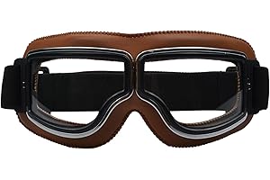 Weigudoc Lunettes de Moto en cuir PU, Vintage Lunettes de soleil, Lunettes de Soleil Coupe-Vent Casques Lunettes de motocross pour Sport de Plein Air Equitation Ski