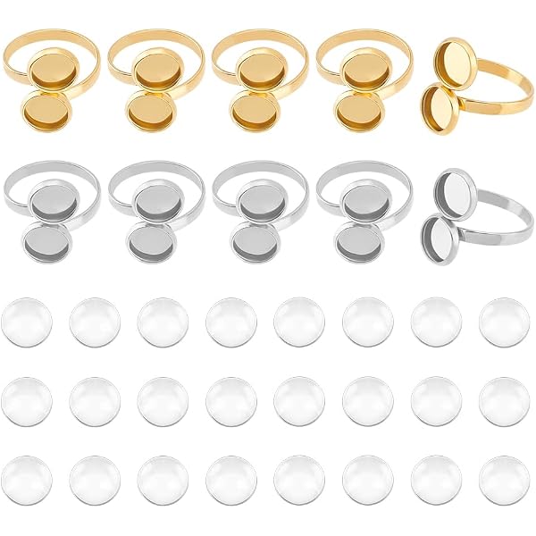 UNICRAFTALE Lot De 10 Bracelets Réglables 16 Mm – 2 Couleurs Acier Inoxydable + Cabochons Verre – DIY Bijoux !