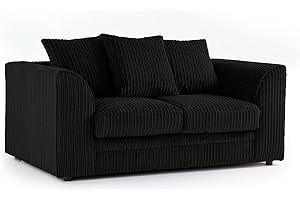 SOFASELECTIONUK LTD Sofa Selection’s Jumbo Cord Scatter Back 2-Seater Sofa | Luxurious Scatter Back 2-Seater Sofa in Black Soft Cord Fabric Elevate Your Space with a Compact yet Comfortable Seating (Black, 2 Seater)