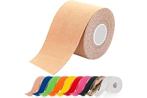 ATETEO Kinesiology Sports 5m x (2.5/3.8/5/7.5) cm Roll of Elastic Muscle Support Tape for Exercise &Injury Recovery, F-White, S: 5mX2.5cm