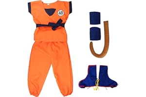 Awonlate Disfraz de Goku, Disfraz Infantil Disfraz Cosplay de Son Goku, Niños Disfraz Camiseta T-Shirt Shorts, Disfraz de Halloween, Anime, Cosplay