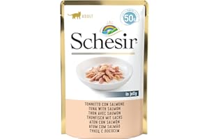 Schesir Cat Jelly tuńczyk z łososiem, mokra karma dla kotów, 30 worków x 50 g