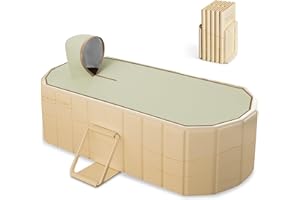 BOODPET Folding Bathtub for Adults with Lid – 150x55CM Insulated Portable Spa Bath Tub – Foldable Deep Soaking Tub with Water-Filled Seat, Bath Liners & Drain Pipe for Home Use (1.5M, Champagne Gold)