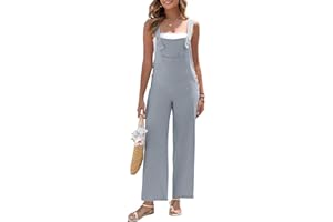 HOTIAN Latzhose Damen Leinen Sommer Elegant Jumpsuit Leinenhose Lang Casual Lose Overall mit Große Taschen Bib Pants Beige S