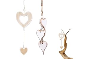 WANTUSHUI 2 Stück Herz Deko Holz Anhänger,Fensterdeko Hängend Modern, Deko Zum Hängen Aufhängen,Fensterschmuck Hängend Frühlingsdeko,Boho Dekoherz Segenswunsch Fensterbrett Fensterdekoration,Wohnzimme Hochzeit