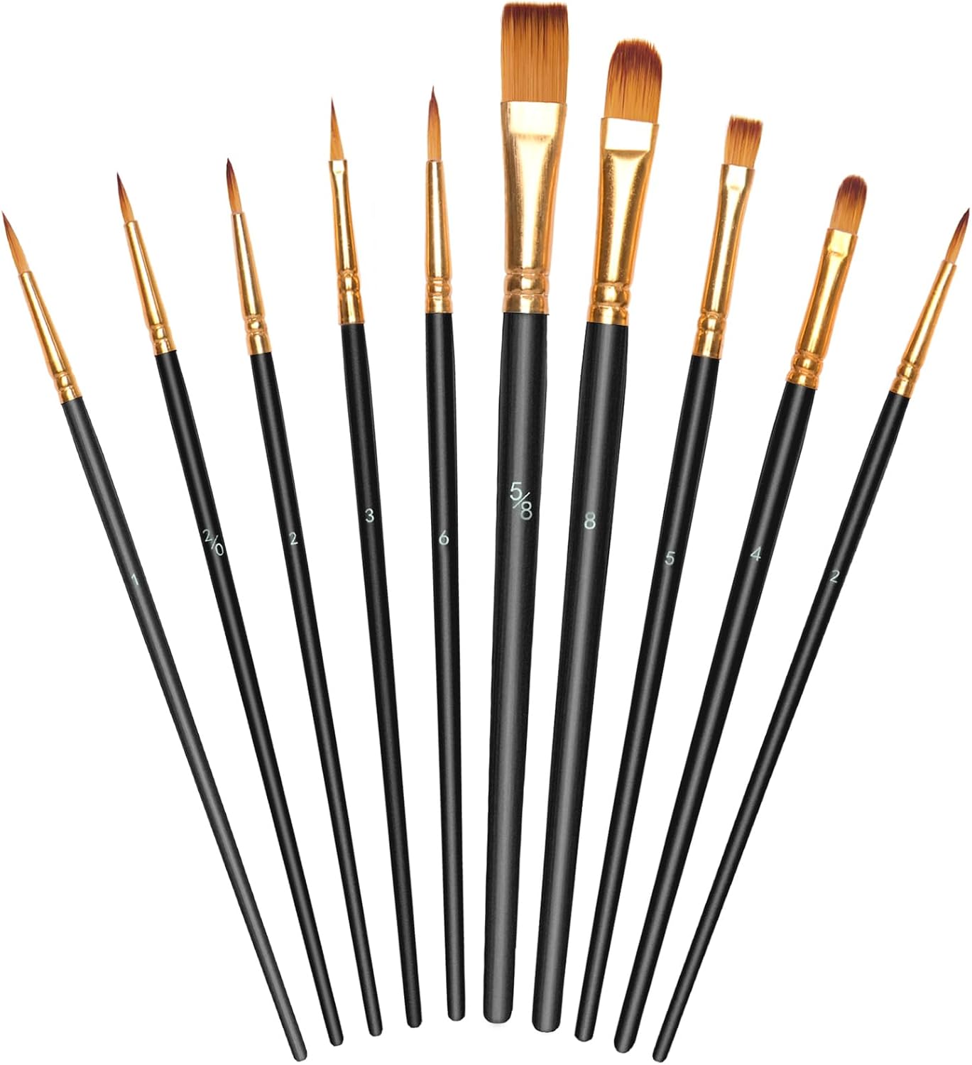 OSDUE Lot de 10 pinceaux d'artiste en nylon de qualité supérieure pour aquarelle, peinture à l'huile, peinture à l'huile, kit de pinceaux pour débutants, artistes, noirs