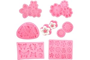 Honatrv 7 Stk Silikonform Blumen, Silikonform Fondant, Silikonform Rose, Schmetterling, Gänseblümchen, Silikonform Backen für Schokolade, Kuchen, Cupcake, Seife