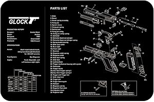 ‎ROYAL HUNTER Royal Hunter® Waffenreinigungsmatte - rutschfeste und ölabweisende Waffenunterlage für die Waffenreinigung - Waffenmatte mit Modelbeschreibung vieler Modelle Glock - Sig Sauer - Baretta - S&W